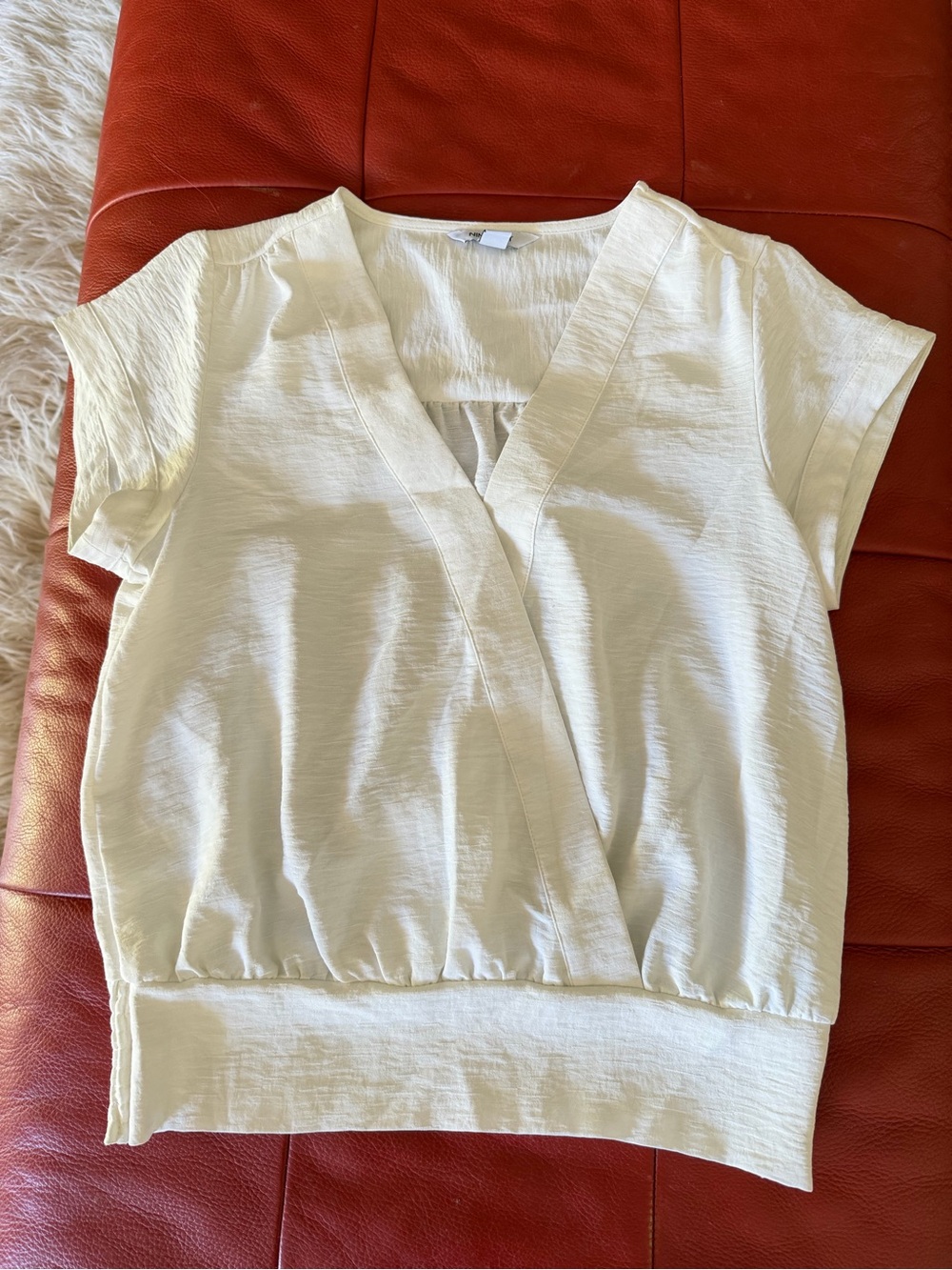 Nine West Women's white Surplice Short Sleeve Top